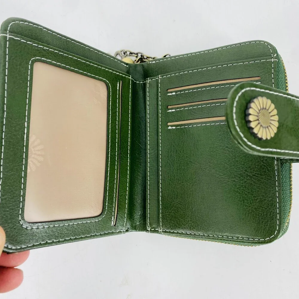 New Best Wishes For You Green Leather Wallet 4 Leaf Clover Lucky Gift With Box